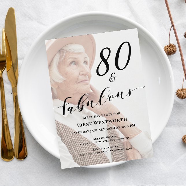 80 and Fabulous Eightieth Birthday Photo Overlay Inbjudningar (Skapare uppladdad)
