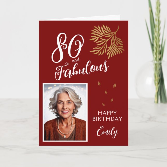 80 and Fabulous Foliage 80th Birthday Photo Card Kort (Framsida)