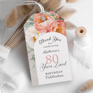 80 år älskad kvinnlig blommig 80-årsdag presentetikett