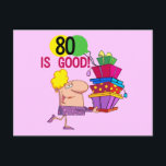 80 år är Bra Birthday Tshirts och Gifts Vykort<br><div class="desc">80:e födelsedagskjortor,  mugg,  kort,  klistermärken,  80:e födelsedagsknappar,  magneter och andra 80:e födelsedagskläder och presenter med en söt tecknad figur i dam med en stapel av födelsedagskalkyler och text som lyder "80 är Bra!".</div>