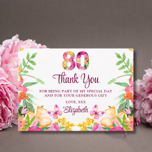 80 år blommiga blommor - Fjäril 80-årsdag Tack Kort