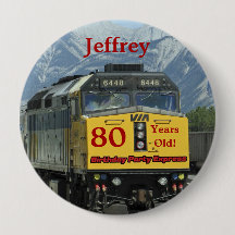 80 år gammal, Railroad Tåg Birthday Button Pin
