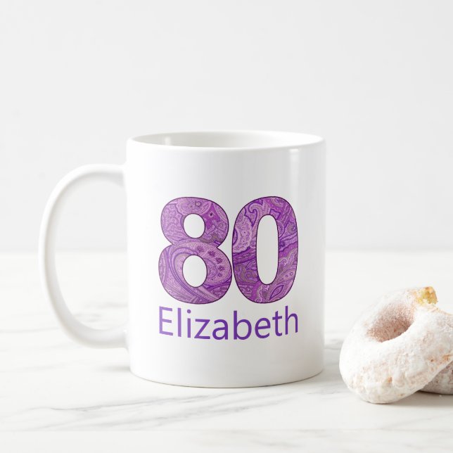 80-årig gåva lila 80-årsdag anpassningsbar kaffemugg (Med munk)