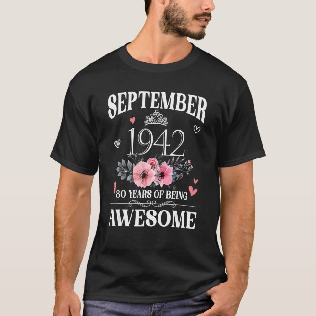 80-årig Made i september 1942 80:e födelsedagen T Shirt (Framsida)