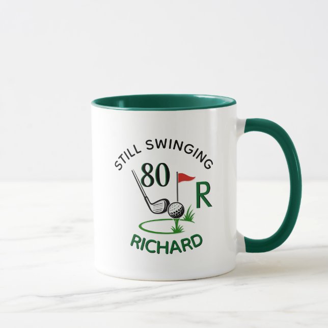 80-års (alla åldrar) Födelsedags Mäns Monogram Nam Mugg (Höger)