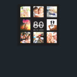 80 års anpassningsbar fotokollage svart monogram canvastryck<br><div class="desc">En unik 80-årsdagspresent eller keepé som firar sitt liv med en kollage av 8 av dina foton. Lägg till bilder från hennes familj, vänner, sällskapsdjur, hobbieser eller drömresmål. Anpassa och lägg till namn, 80 år och ett datum. Grått och vit färgad brev. Chicens svarta bakgrund. Den här arbetsytan finns också...</div>