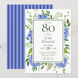 80-års Blå Hydrangeor Inbjudningar