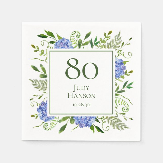 80-års Blå Hydrangeor Pappersservett (Framsidan)