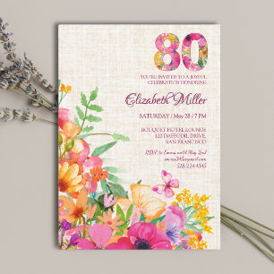 80 års Blommor Blommigt Linen 80:e födelsedagen Inbjudningar