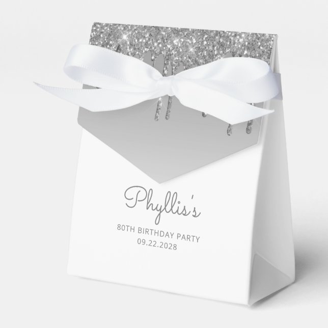 80-års födelsedag Elegant silver glitterdroppmanus Presentaskar (Framsidan Sidan)