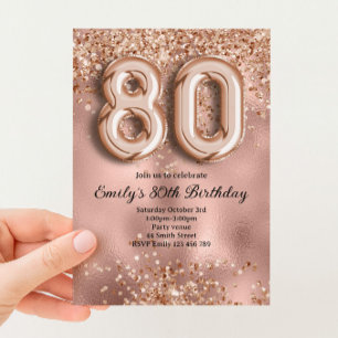 80-års Födelsedag Rosa Guld Glitter Inbjudningar