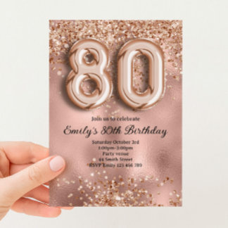 80-års Födelsedag Rosa Guld Glitter Inbjudningar