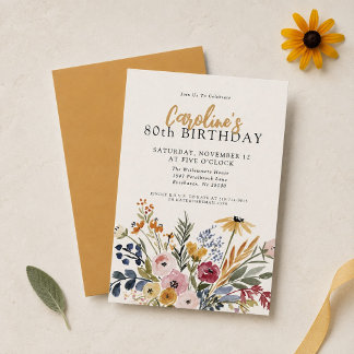 80-års födelsedags Elegant Höst Aquarell Blommor Inbjudningar