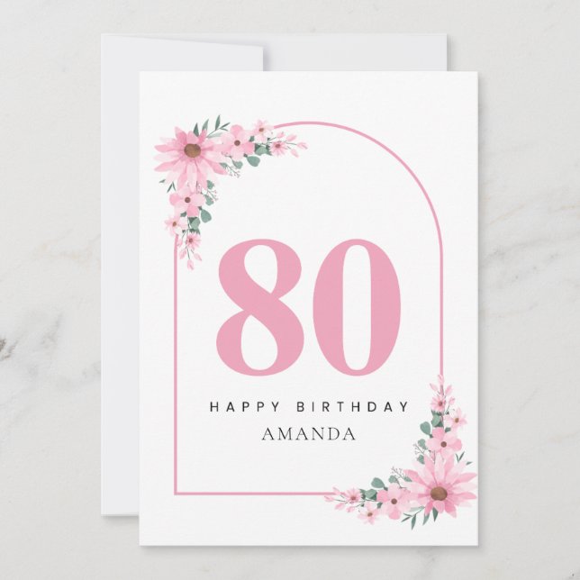 80-års födelsedags kort för kvinnor Rosa blomma (Framsida)
