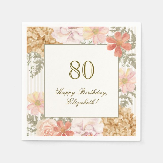 80-års födelsedags servett höstfärg blomstrande ra (Framsidan)