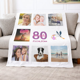 80-års födelsedagsfoto collage vitt fleecefilt
