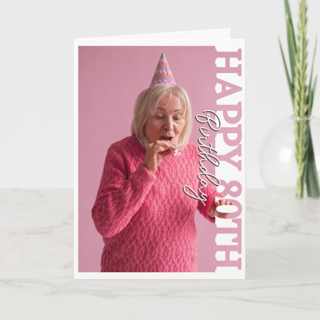 80-års födelsedagsfoto college-kort tack kort (Framsida)