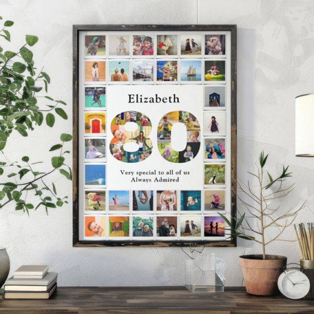 80-års födelsedagsfoto-mall poster (Personalized 80th birthday poster with family photo collage template.)