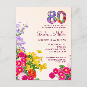 80 års modern blommigt i födelsedagsfesten party vykort
