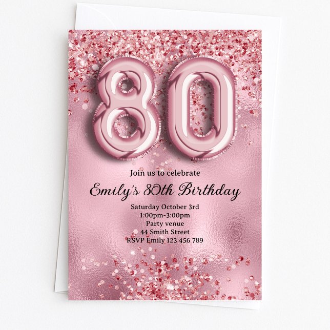 80-års rosa glitter-födelsedag inbjudningar (Skapare uppladdad)
