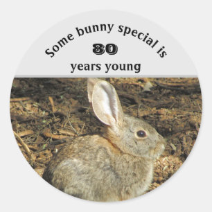 80 års ungt, Adsible Rabbit Photo 80:e födelsedage Runt Klistermärke