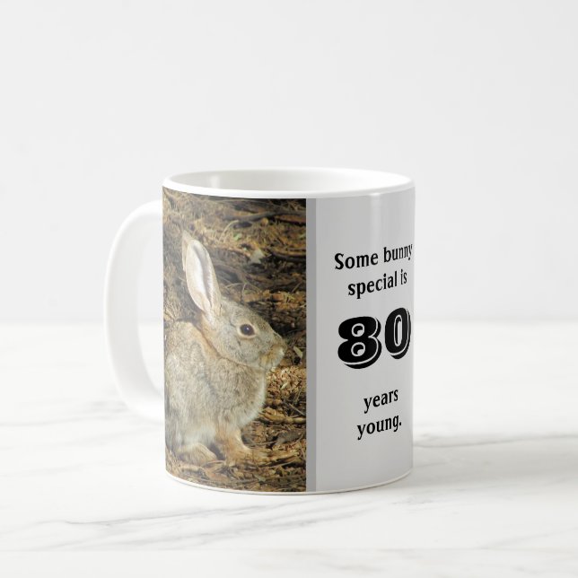 80 års Young Cute Rabbit Photo 80:e födelsedagen Kaffemugg (Framsida vänster)