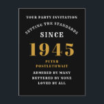 80-årsdag 1945 Svart Guld Vykort<br><div class="desc">Elegant svart och guld 80-års inbjudan - Skapa din egen personliga design. Att sätta tonen för en minnesvärd fest börjar med den perfekta inbjudan. Vår eleganta svarta och gyllene 80-års inbjudan är det perfekta valet för denna milstolpe. Badad i svart för en touch av sofistikering och prydd i guld för...</div>