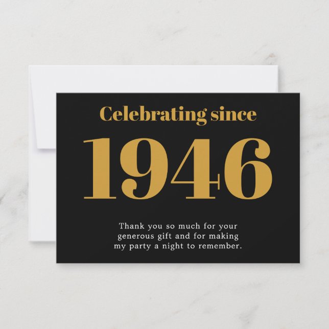 80-årsdag 1946 Retro Svart Och Guld Tack Kort (Framsida)