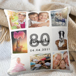80-årsdag anpassningsbar fotokollage Kvinnor vit Kudde<br><div class="desc">En unik gåva till 80-årsdagen för en kvinna som firar sitt liv med en kollage av 8 av dina egna foton, bilder. Anpassa och lägg till hennes namn, 80 år och en dejt. En vit chic bakgrund. Grått och svart brev och nummer. Namn är skrivet med ett modernt handskript i...</div>