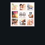 80-årsdag anpassningsbar fotokollage ro guld namn canvastryck<br><div class="desc">En unik 80-årsdagspresent eller keepé som firar sitt liv med en kollage av 8 av dina foton. Lägg till bilder från hennes familj, vänner, sällskapsdjur, hobbieser eller drömresmål. Anpassa och lägg till namn, 80 år och ett datum. Grått och svart färgad brev. En chic med låg färgad och en feminin...</div>