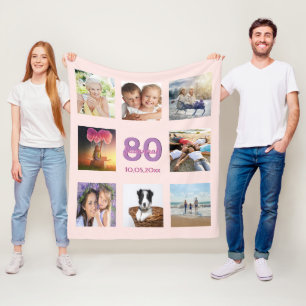 80-årsdag anpassningsbar fotokollage ro guld rosa fleecefilt