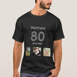 80-årsdag anpassningsbar fotomonogramkille t shirt