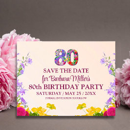 80-årsdag blommigt i dag 80 år party meddelande vykort