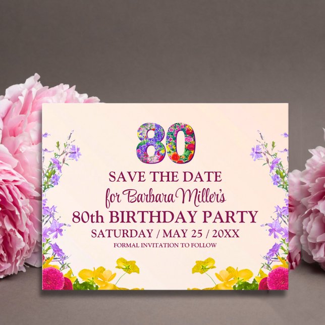 80-årsdag blommigt i dag 80 år party meddelande vykort (Skapare uppladdad)