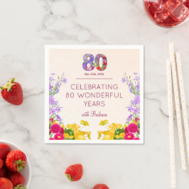 80-årsdag blommigt modern 80-årsdag party elegant pappersservett