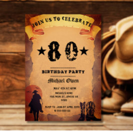 80-årsdag cowboygammal papper häst på party inbjudningar