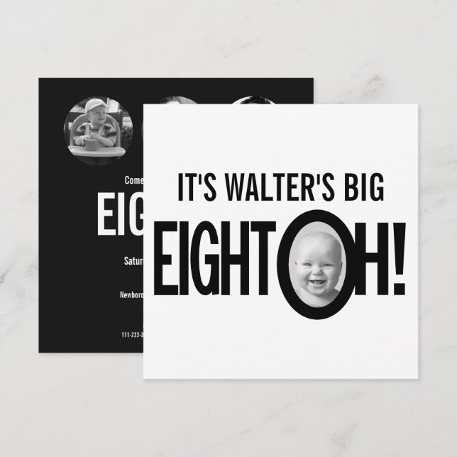 80-årsdag EIGHT OH! foto mono svart vitt Inbjudningar (Fram/baksida)
