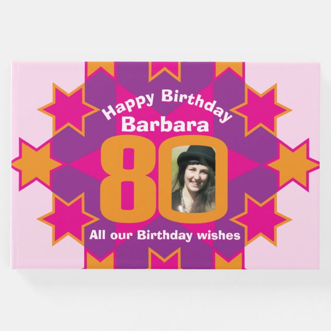 80-årsdag fotostjärna rosa orange gäst bok (Framsida)