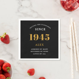 80-årsdag Namn 1945 Svart Guld Elegant Chic Pappersservett