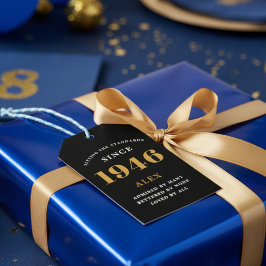 80-årsdag Namn 1946 Svart Guld Elegant Chic Presentetikett
