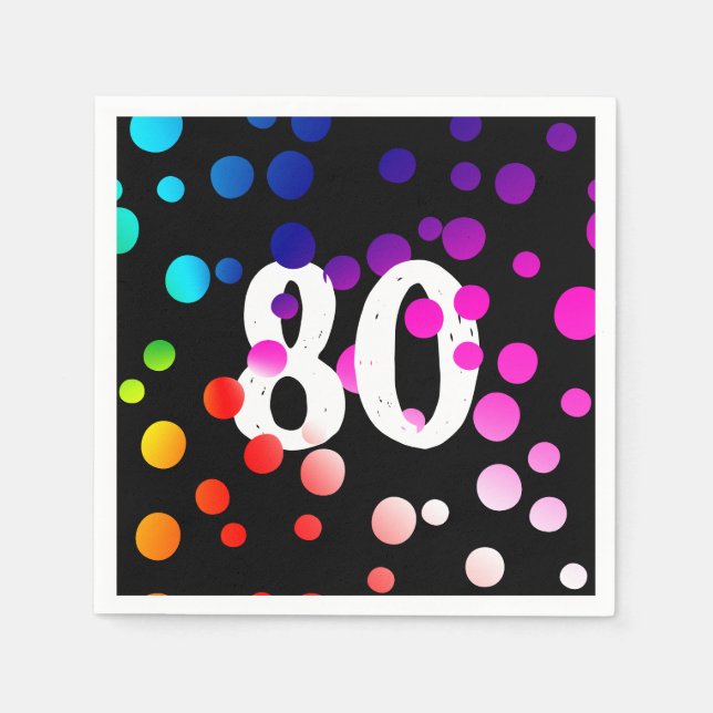80-årsdag Regnbågsprickar på svart Pappersservett (Framsidan)