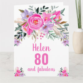 80-årsdag rosa akvarell blommig kort