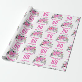 80-årsdag rosa blommigt presentpapper
