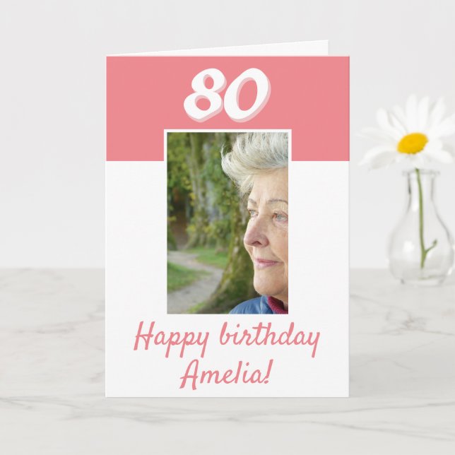 80-årsdag Rosa Foto Grattis på födelsedagen  Kort (Liten växt)