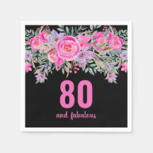 80-årsdag rosa svarta blommigt party blöjor