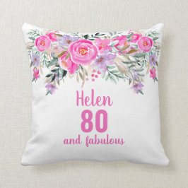 80-årsdag rosa vattenfärgsfärgad blommigt dekorati kudde