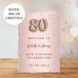80-årsdag roséguld diamanter välkomstmeny inbjudan