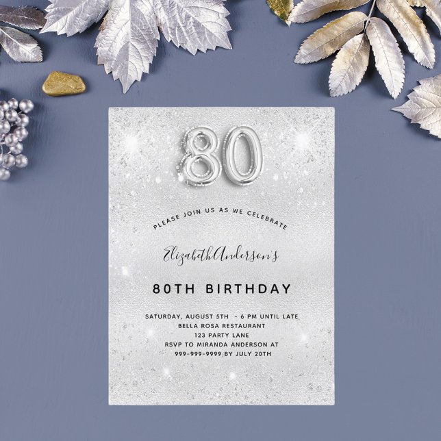 80-årsdag silver-miniatyr inbjudan vykort (Skapare uppladdad)