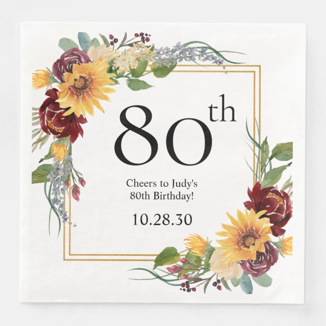 80-årsdag Solrosor Pappersservett (Framsida)