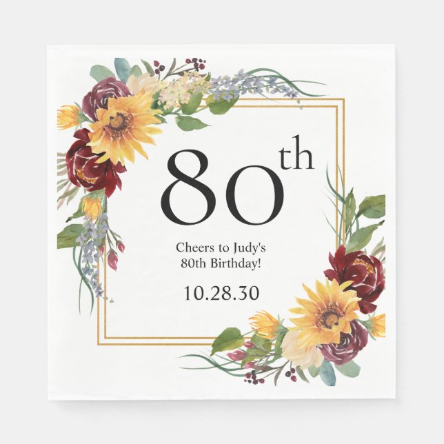 80-årsdag Solrosor Pappersservett (Framsidan)